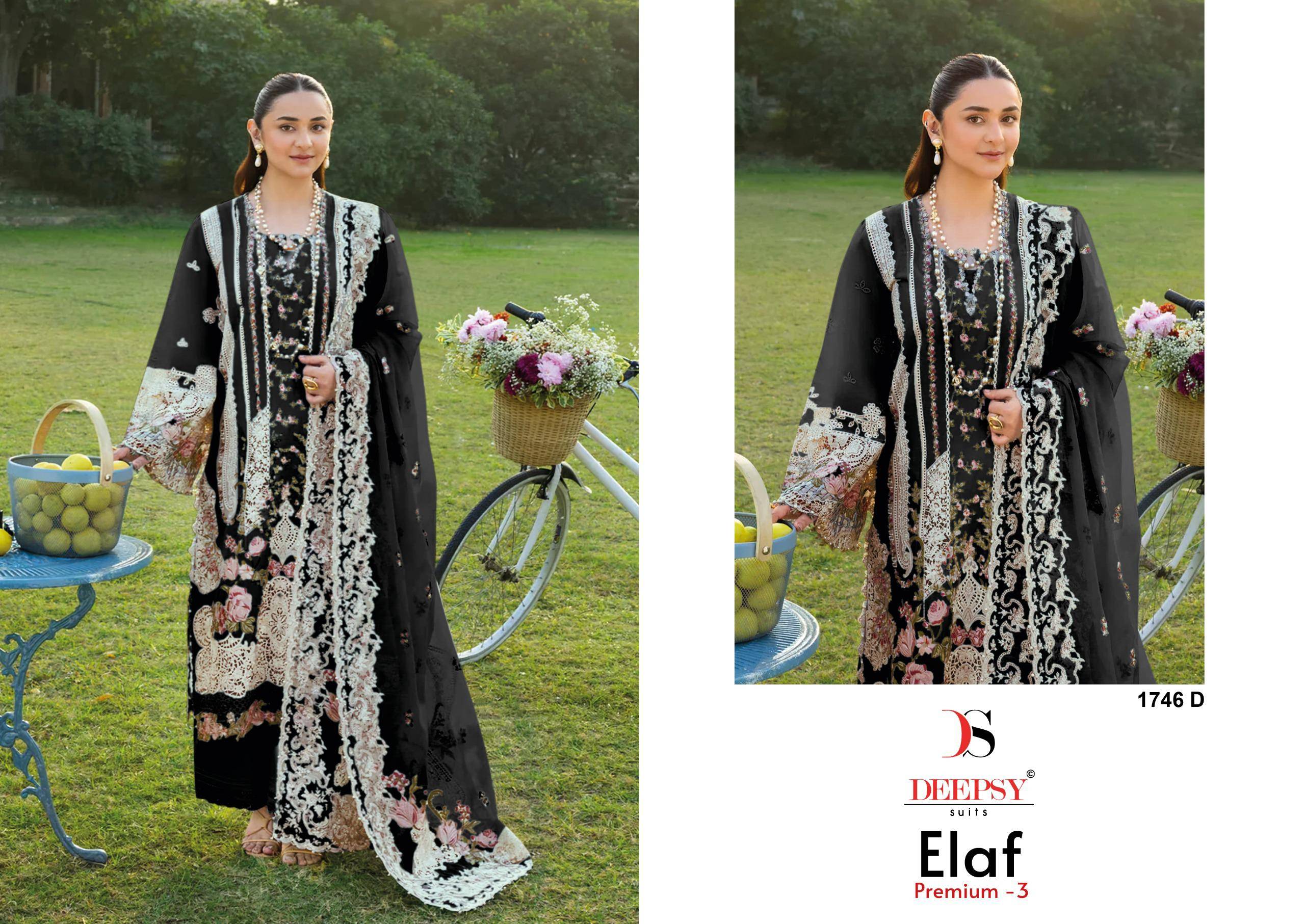 ELAF  Premium-3 Luxury Lawn by DEEPSY SUITS 1746 Series Beautiful Pakistani Suits Wear Pure Cotton Dresses At Wholesale Price